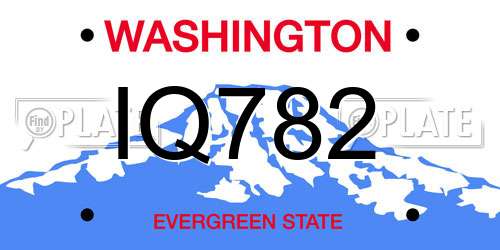 IQ782 Washington License Plate