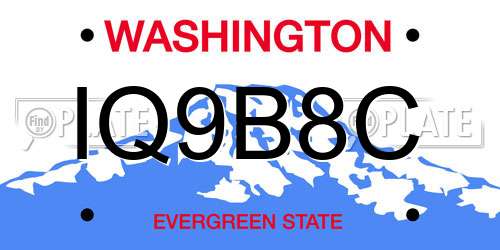 IQ9B8C Washington License Plate