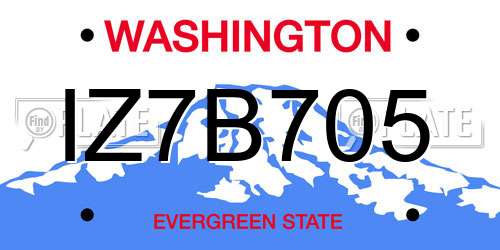 IZ7B705 Washington License Plate