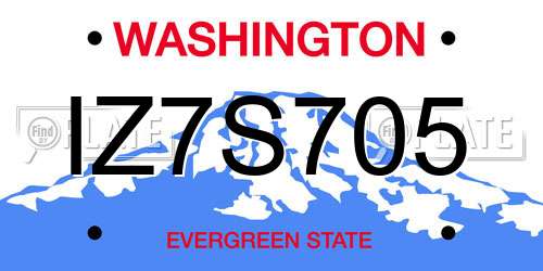 IZ7S705 Washington License Plate