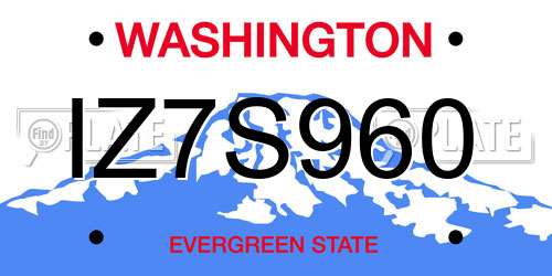 IZ7S960 Washington License Plate