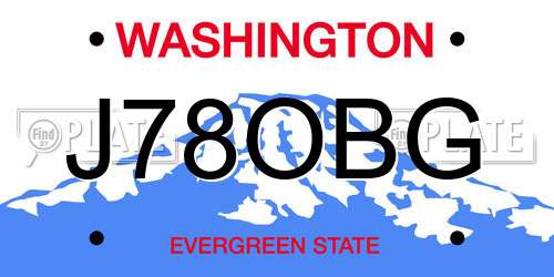 J78OBG Washington License Plate