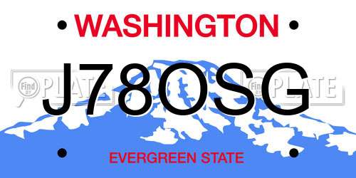 J78OSG Washington License Plate