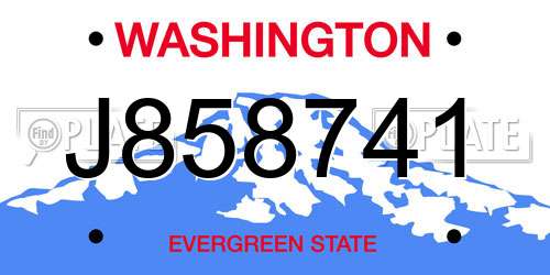 J858741 Washington License Plate
