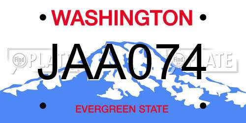 JAA074 Washington License Plate