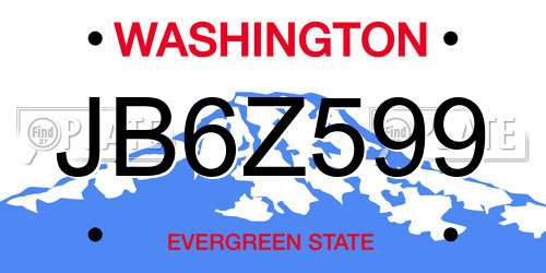 JB6Z599 Washington License Plate