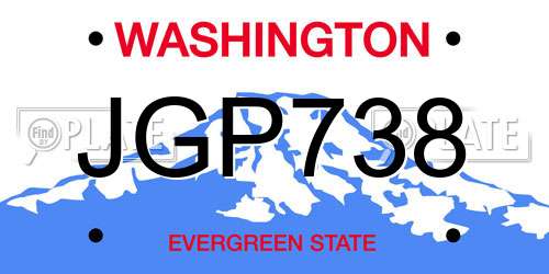 JGP738 Washington License Plate