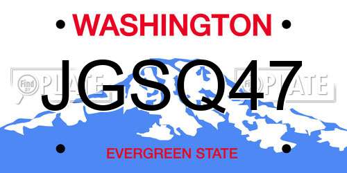 JGSQ47 Washington License Plate
