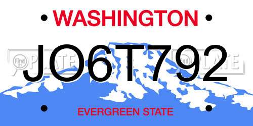 JO6T792 Washington License Plate