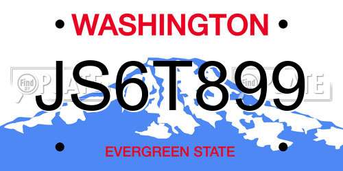 JS6T899 Washington License Plate