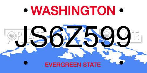 JS6Z599 Washington License Plate