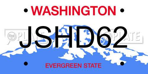 JSHD62 Washington License Plate
