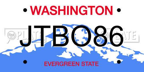 JTBO86 Washington License Plate