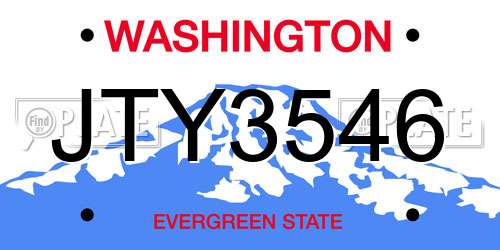 JTY3546 Washington License Plate