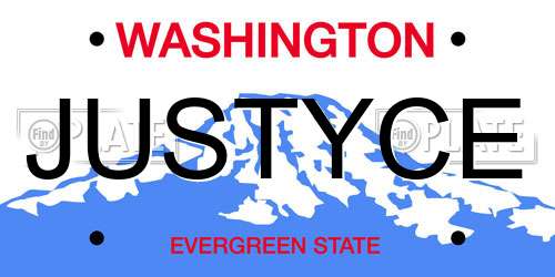 JUSTYCE Washington License Plate