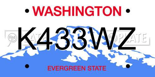 K433WZ Washington License Plate