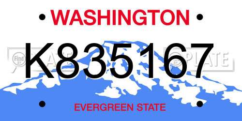 K835167 Washington License Plate