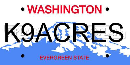 K9ACRES Washington License Plate