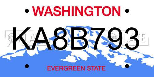 KA8B793 Washington License Plate