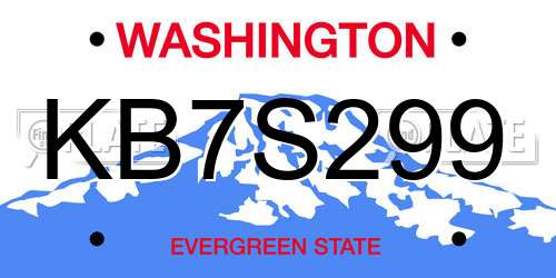 KB7S299 Washington License Plate