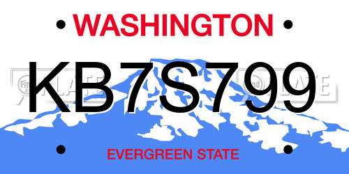 KB7S799 Washington License Plate
