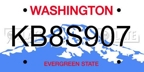 KB8S907 Washington License Plate