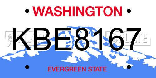KBE8167 Washington License Plate