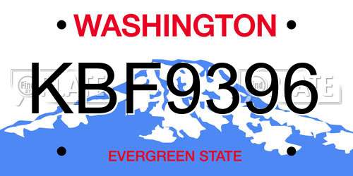 KBF9396 Washington License Plate