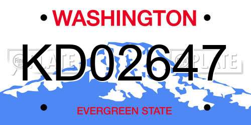 KD02647 Washington License Plate