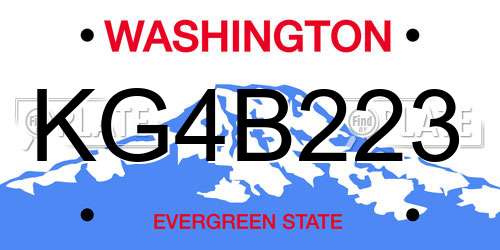KG4B223 Washington License Plate
