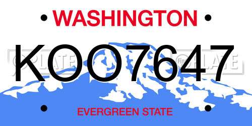 KOO7647 Washington License Plate