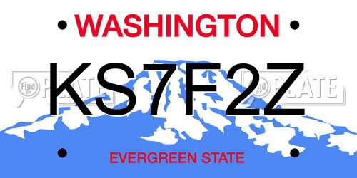 KS7F2Z Washington License Plate