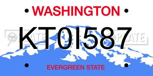 KT0I587 Washington License Plate