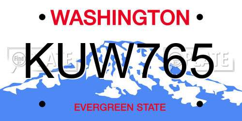 KUW765 Washington License Plate