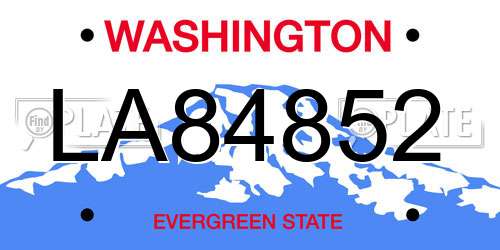 LA84852 Washington License Plate