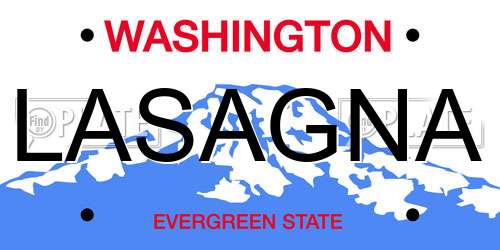 LASAGNA Washington License Plate