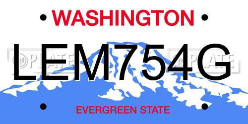 LEM754G Washington License Plate