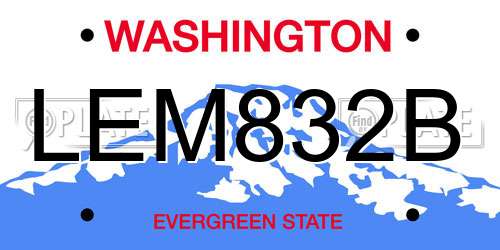 LEM832B Washington License Plate