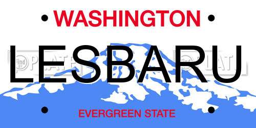 LESBARU Washington License Plate