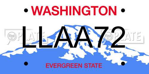 LLAA72 Washington License Plate