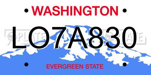 LO7A830 Washington License Plate