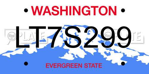 LT7S299 Washington License Plate