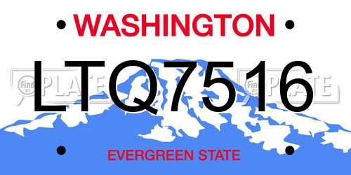 LTQ7516 Washington License Plate