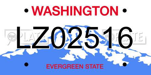 LZ02516 Washington License Plate