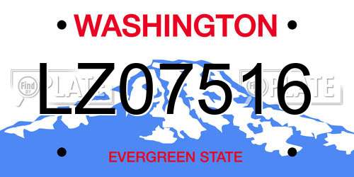 LZ07516 Washington License Plate