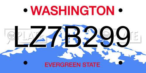 LZ7B299 Washington License Plate