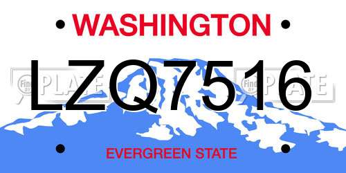 LZQ7516 Washington License Plate