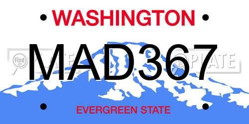 MAD367 Washington License Plate