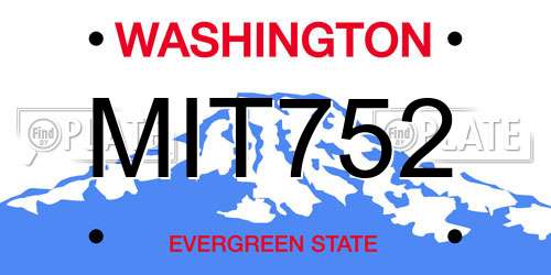 MIT752 Washington License Plate