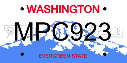 MPC923 Washington License Plate